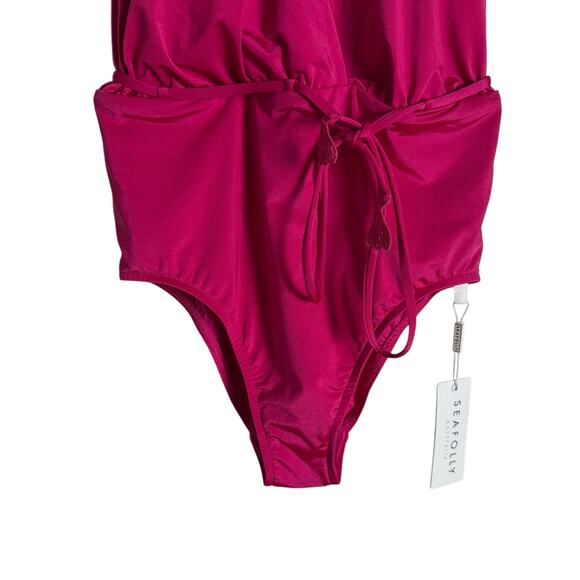 Seafolly Flower Festival Tahiti Pink Deep V Maillot One Piece Swimsuit Size 6 - Picture 6 of 12